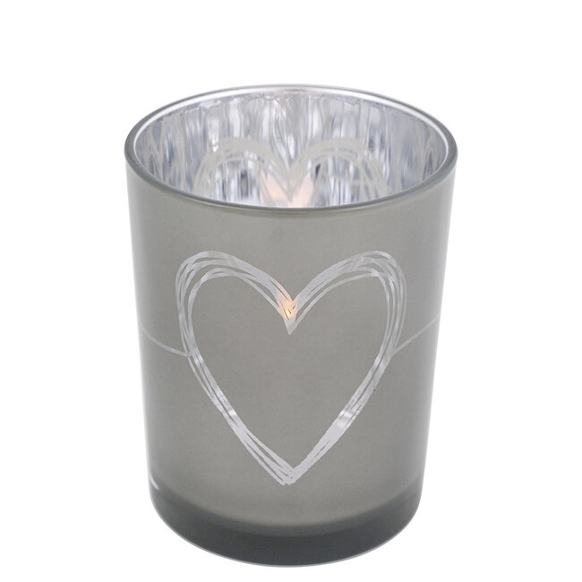 Mars & More Theelichthouder hart grijs medium 12cm