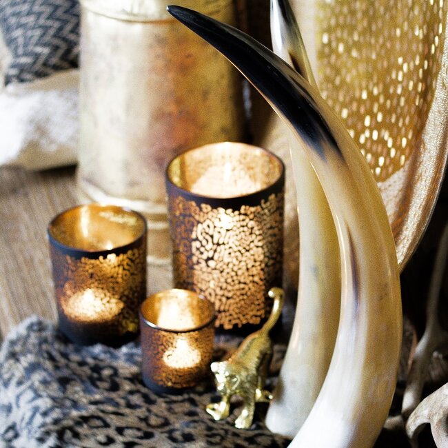 Mars & More Theelichthouder jaguar print mat zwart large 18cm