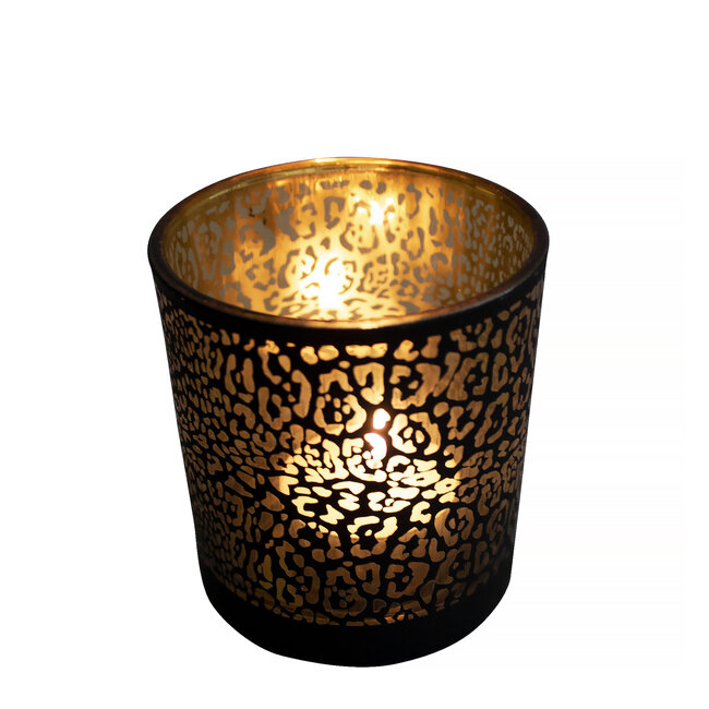 Mars & More Theelichthouder jaguar print mat zwart medium 12cm