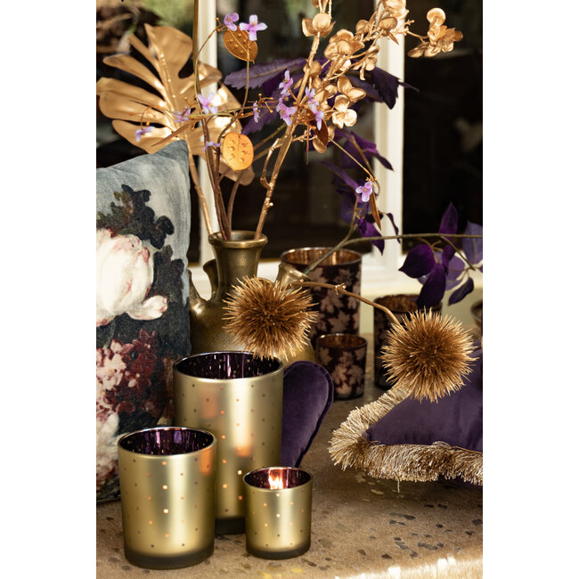 Mars & More Theelichthouder blokjes goud paars large 18cm*