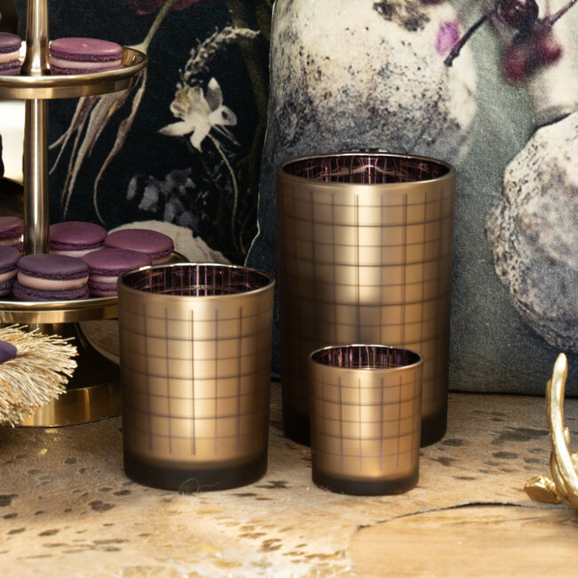 Mars & More Theelichthouder blok goud paars large 18cm*