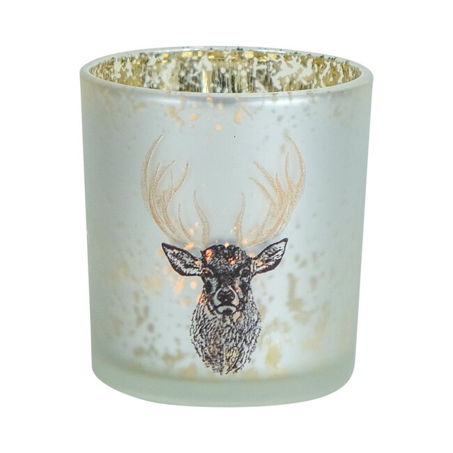 Mars & More Theelichthouder hert gouden gewei groot 8cm gouden gewei klein 8cm