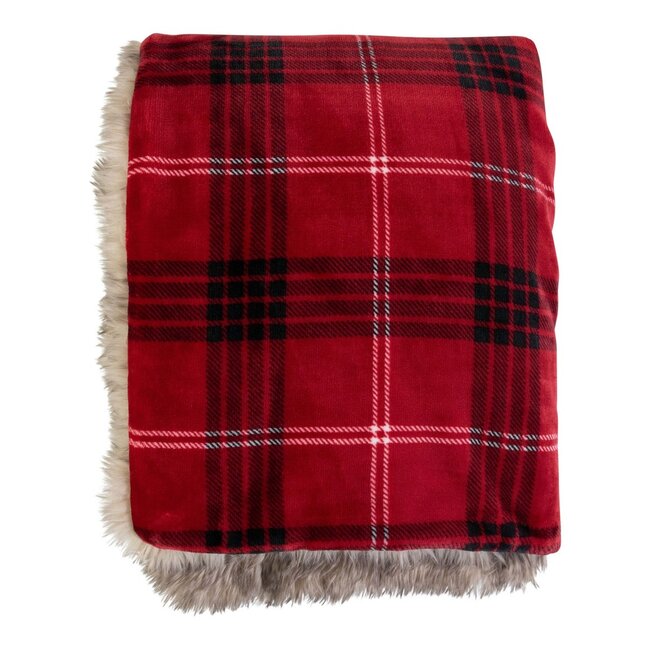 Mars & More Plaid ruit faux fur rood 130x170cm