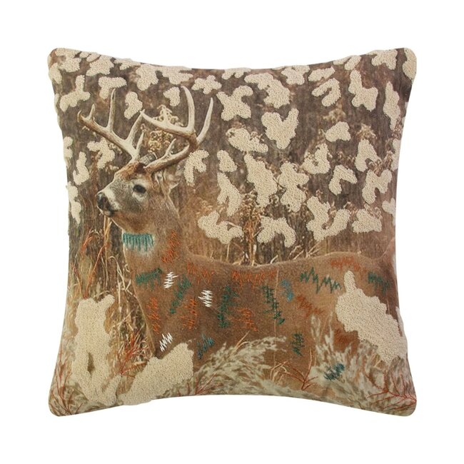 Mars & More Kussen Geborduurd hert in gras 45x45cm
