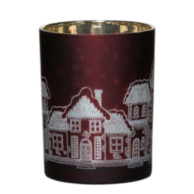 Mars & More Theelichthouder huizen rood medium 12cm