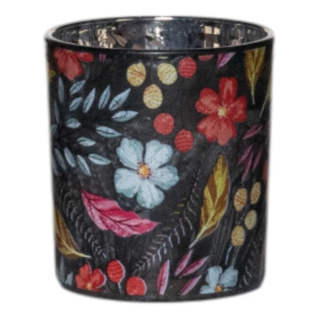 Mars & More Theelichthouder Sandy bloemen zwart klein 8cm