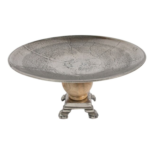 Mars & More Dienblad op voet zilver hout h29 d55,5