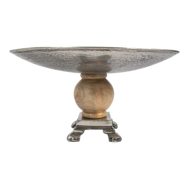 Mars & More Dienblad op voet zilver hout h29 d55,5