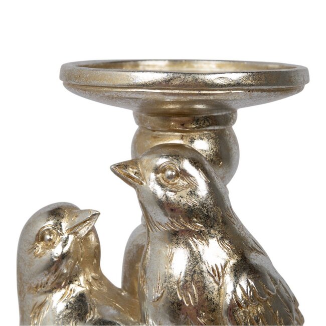 Mars & More Kaarsenhouder 2 vogels met bloem hars zilver 13,6x11x28,7cm