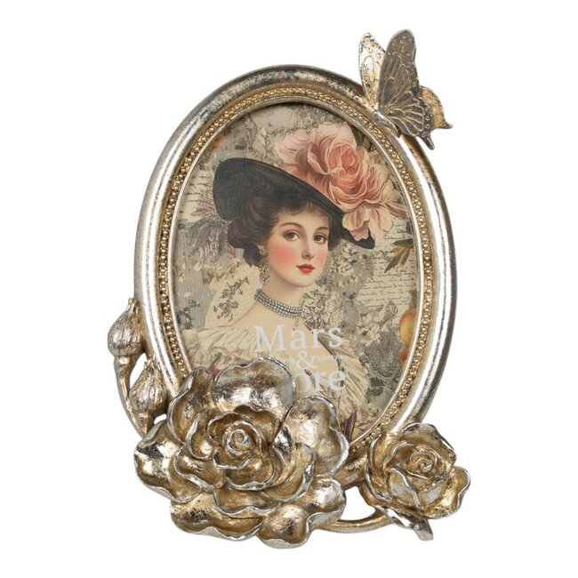 Mars & More Fotolijst ovaal vlinder hars zilver 14,3x4x20,4cm