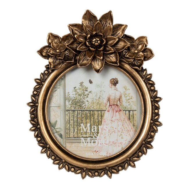 Mars & More Fotolijst rond bloem resin goud 14x2,7x17cm