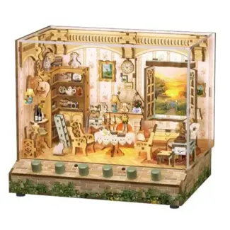 Tonecheer, DIY 3D Houten Puzzel met 6 verschillende geluidseffecten en stofkap, Miniature House The Pastoral Home, TQ400, 18x14,5x15,4cm