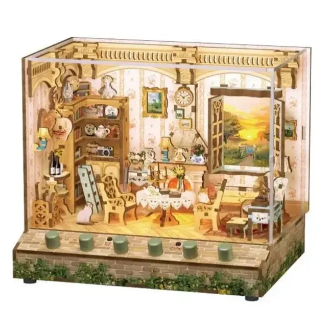 Tonecheer, DIY 3D Houten Puzzel met 6 verschillende geluidseffecten en stofkap, Miniature House The Pastoral Home, TQ400, 18x14,5x15,4cm