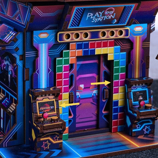 Tonecheer, DIY 3D Houten Puzzel, Desk Bin, Cyber Game City, TQ182,15x14x23cm