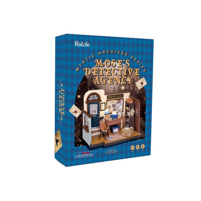 Robotime, DIY Huisje, Mose's Detective Agency met LED verlichting, DG157, 20x12,8x15,8cm