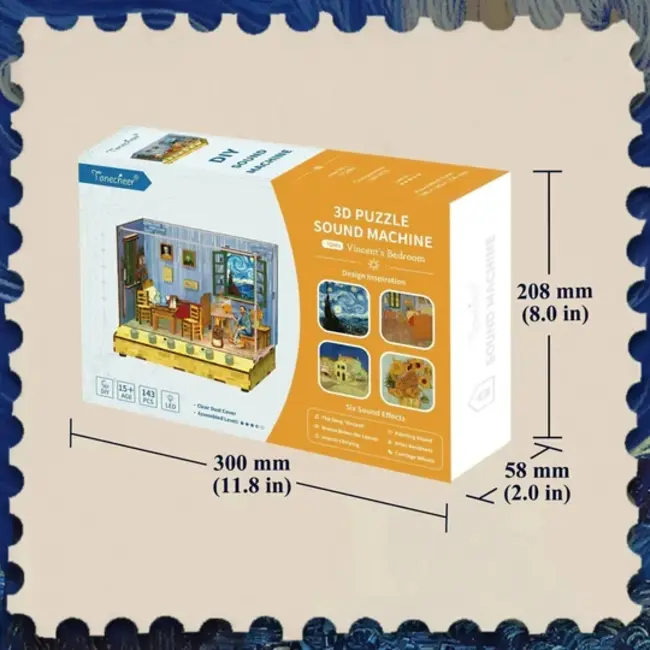 Tonecheer, DIY 3D Houten Puzzel met 6 verschillende geluidseffecten en stofkap Vincent's Bedroom, TQ401, 18x14,5x15,4cm