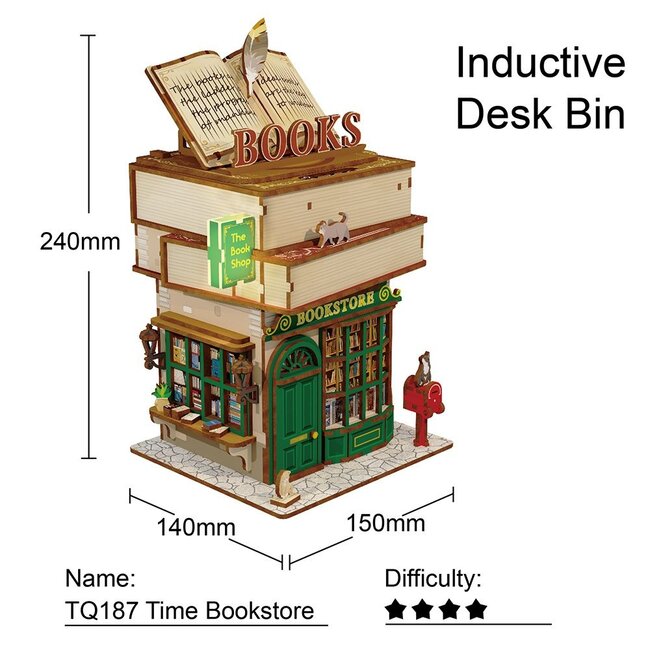 Tonecheer, DIY 3D Houten Puzzel, Desk Bin, Time Bookstore, TQ187,15x14x24cm
