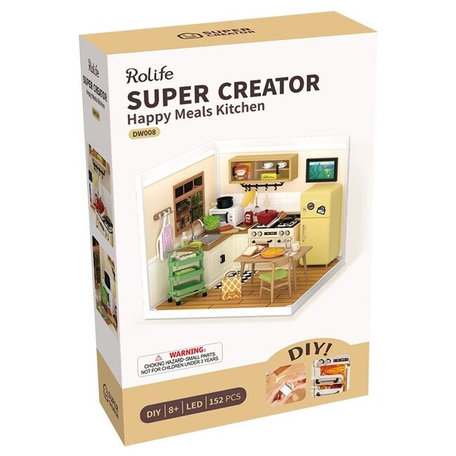 Robotime, DIY Huisje Super Creator Happy Meals Kitchen, DW008, 16,3x16,3x15,2cm