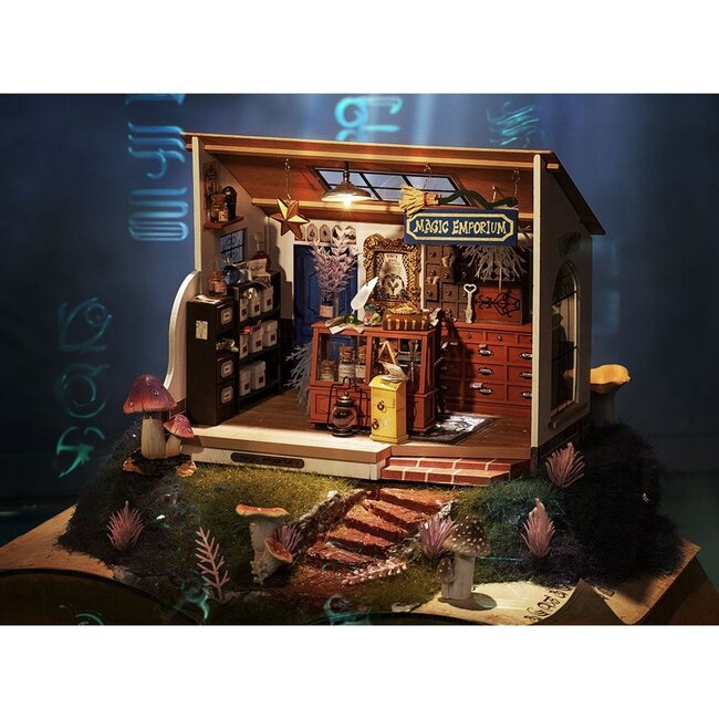 Robotime, DIY Huisje, Kiki's Magic Emporium met LED verlichting, DG155, 21,5x13,3x17,5cm