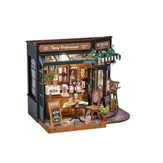Robotime, DIY Huisje, Tipsy Restaurant met LED verlichting, DG167, 18x18x24cm