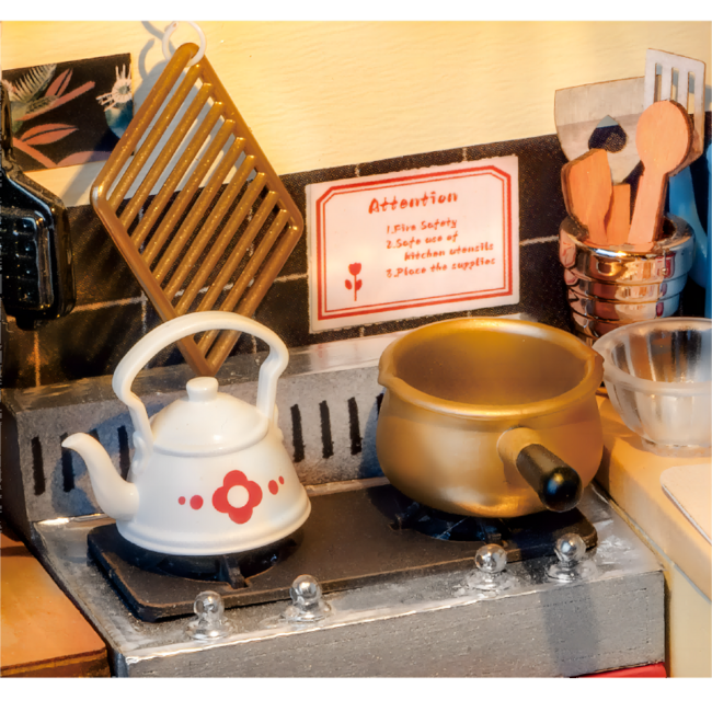 Robotime, DIY Huisje, Homey/Cozy Kitchen met LED verlichting, DG159, 19x17,1x18,5cm