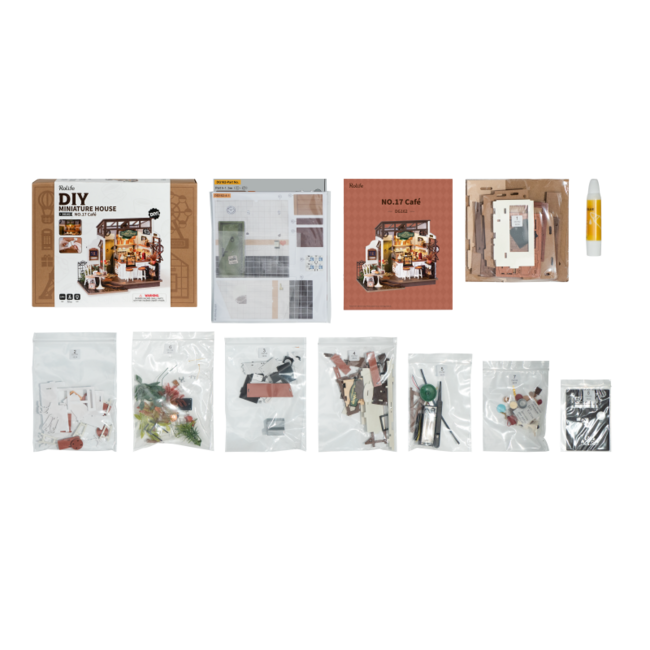 Robotime, DIY Huisje, Slow Life Café met LED verlichting, DG162, 25x15x19,5cm