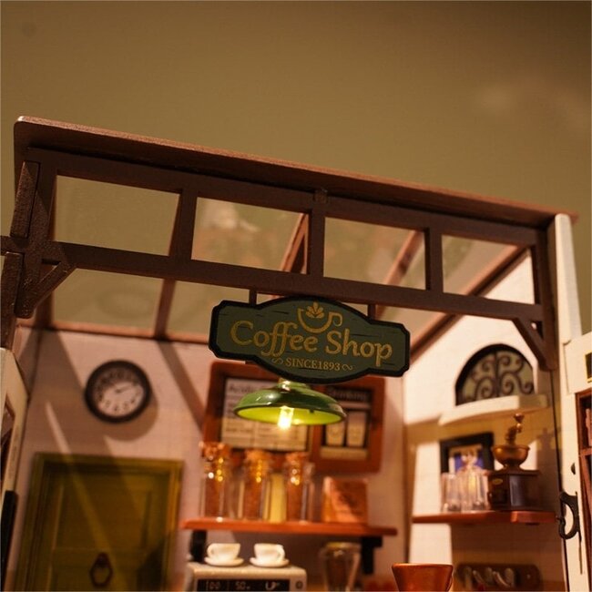 Robotime, DIY Huisje, Slow Life Café met LED verlichting, DG162, 25x15x19,5cm