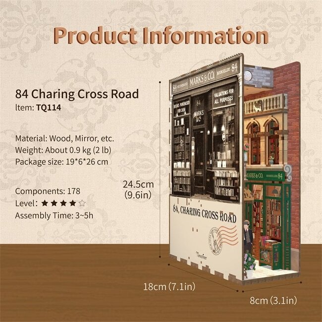 Tonecheer, DIY Book Nook, 84 Charing Cross Road, TQ114, 18 x 8 x 24,5 cm