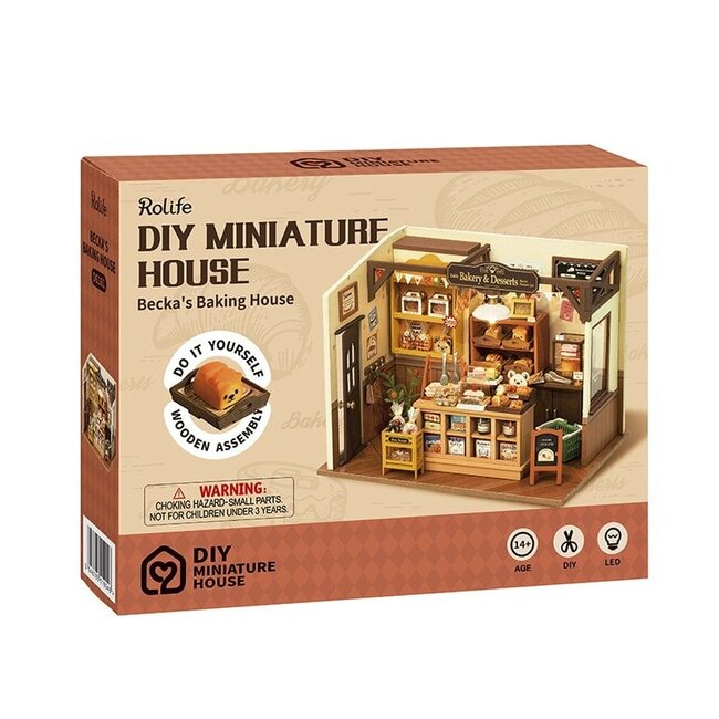 Robotime, DIY Huisje, Becka's Baking House met LED verlichting, DG161, 21,5x14,9x15,7cm