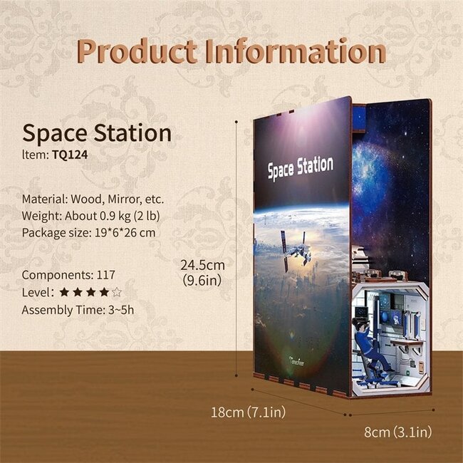 Tonecheer, DIY Book Nook, Space Station Bookend, TQ124, 18x8x24,5 cm