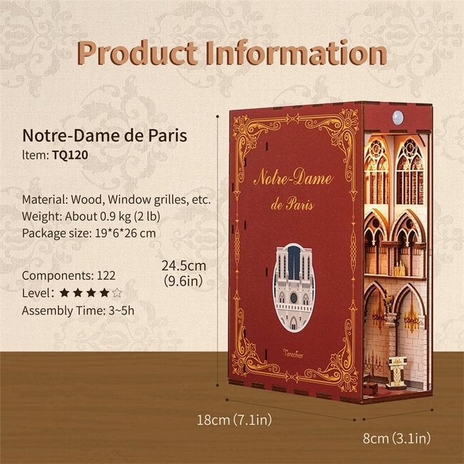 Tonecheer, DIY Book Nook, Notre Dame de Paris, TQ120, 18x8x24,5cm