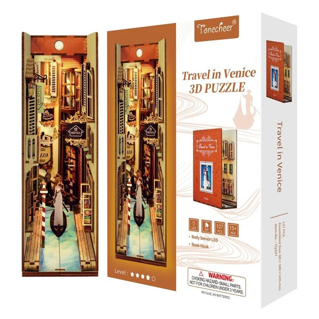Tonecheer, DIY Book Nook, Travel in Venice Bookend, TQ107, 18,2x8x24,5cm