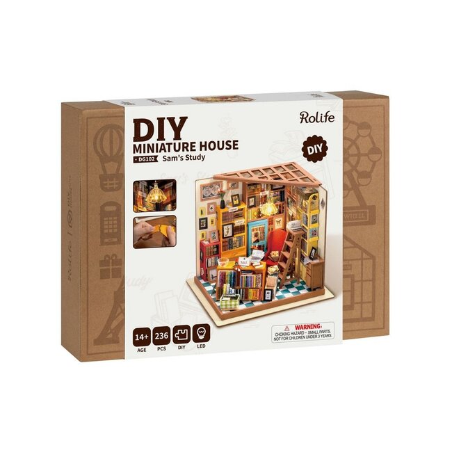 Robotime, DIY Huisje, Sam's Study, DG102, 22.5x18.5x19cm.