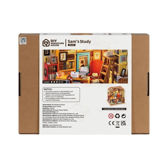 Robotime, DIY Huisje, Sam's Study, DG102, 22.5x18.5x19cm.