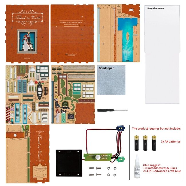 Tonecheer, DIY Book Nook, Travel in Venice Bookend, TQ107, 18,2x8x24,5cm