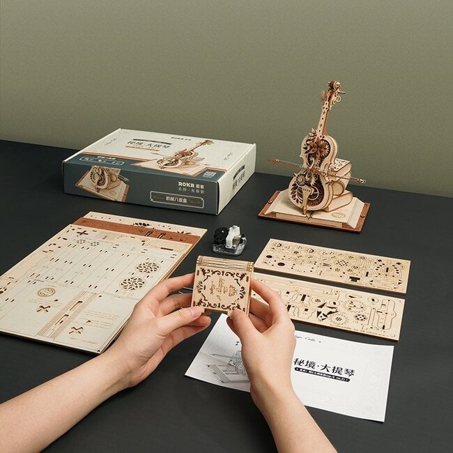 Robotime, Muziekdoos Hout DIY 3D Puzzel Magic Cello, AMK63, 23,5x20,5x18,5cm