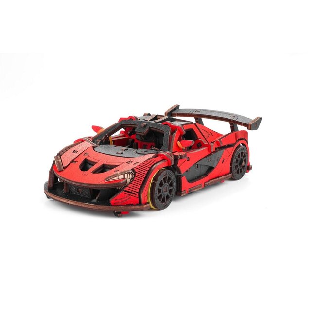 Eco Wood Art (EWA) DIY 3D Mechanical Model Racing Car Red, 4073, 21x9,5x5,7cm