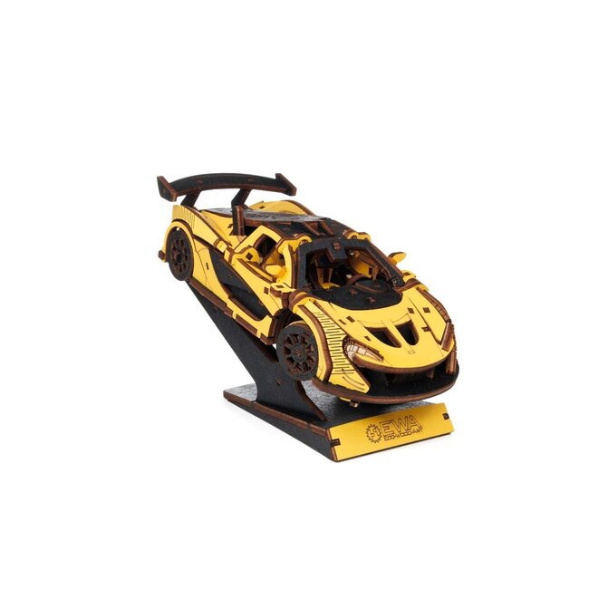 Eco Wood Art, (EWA) DIY 3D Mechanical Model Racing Car Yelow, 4042, 21x9,5x5,7cm