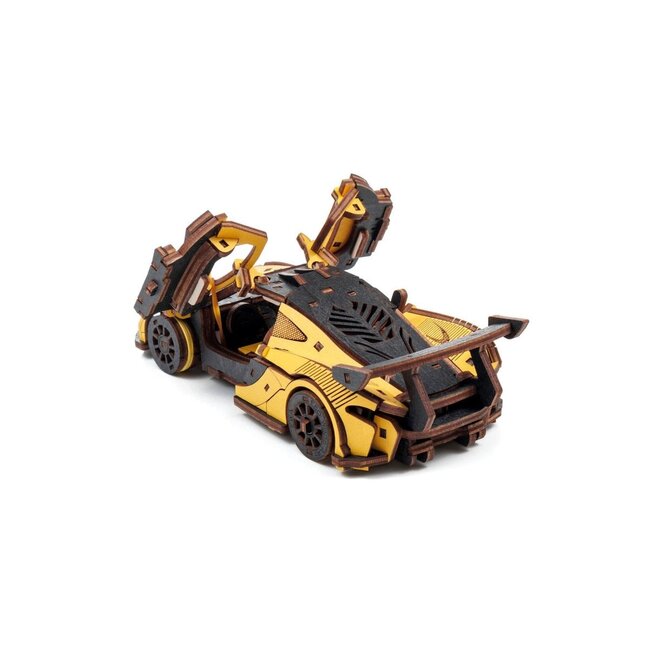 Eco Wood Art, (EWA) DIY 3D Mechanical Model Racing Car Yelow, 4042, 21x9,5x5,7cm