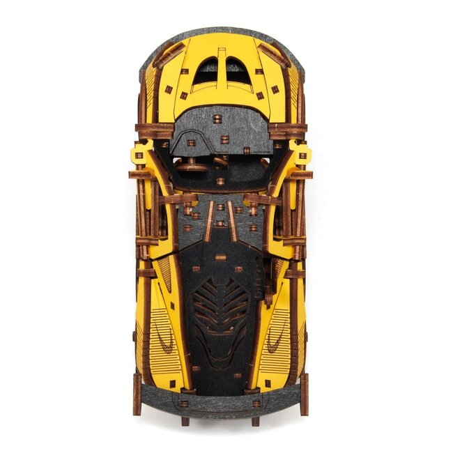 Eco Wood Art, (EWA) DIY 3D Mechanical Model Racing Car Yelow, 4042, 21x9,5x5,7cm