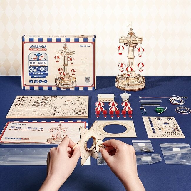 Robotime, Muziekdoos Hout DIY Parachute, EA01, 14x14x30cm