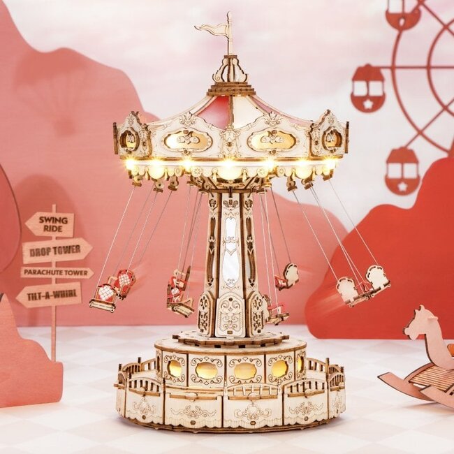 Robotime, Muziekdoosje, 3D Houten Puzzel, Swing Ride, EA02, 22x22x27cm