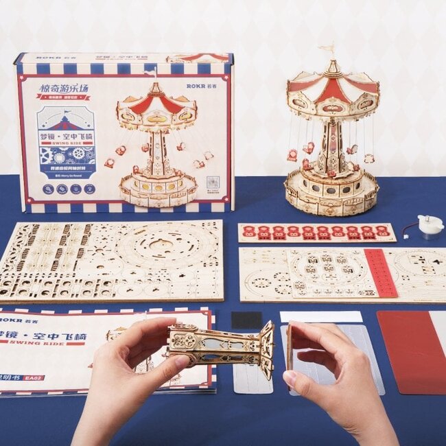 Robotime, Muziekdoosje, 3D Houten Puzzel, Swing Ride, EA02, 22x22x27cm