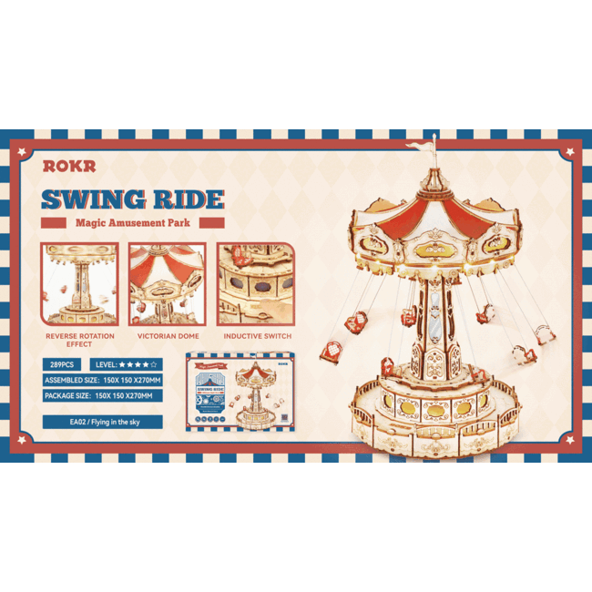 Robotime, Muziekdoosje, 3D Houten Puzzel, Swing Ride, EA02, 22x22x27cm