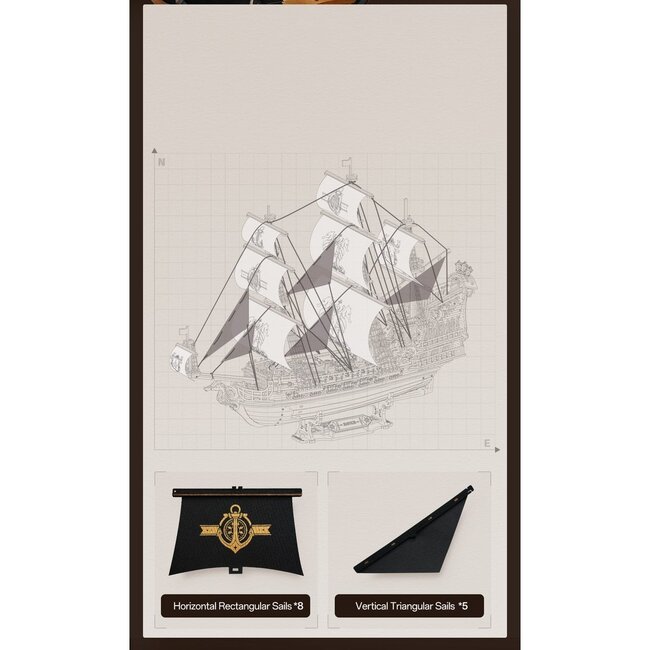 Robotime, 3D Houten Puzzel, The Seahorse Barque, MCB02, 39x18x47cm