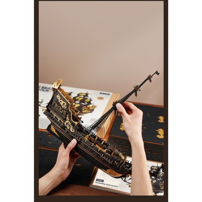Robotime, 3D Houten Puzzel, The Seahorse Barque, MCB02, 39x18x47cm