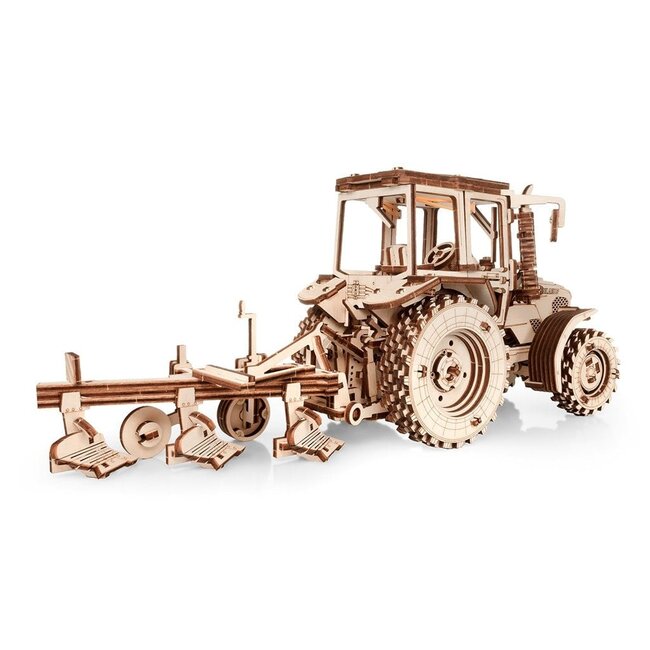 Eco Wood Art (EWA) 3D Mechanische Puzzel Tractor Belarus 82.3 met Ploeg (Plow), 3892, 36,2x11,8x15,6cm