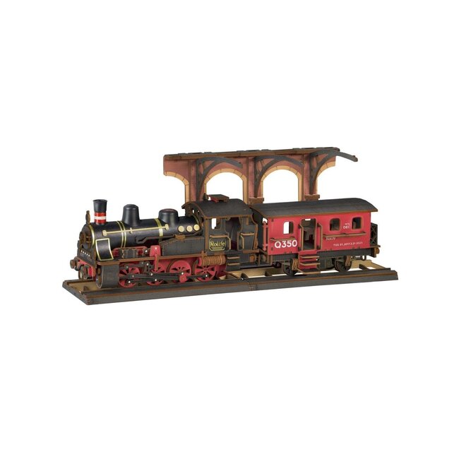 Robotime, DIY 3D Houten Modelbouwpakket, Steam Journey, TGS01, 37,6x11,3x14,5cm