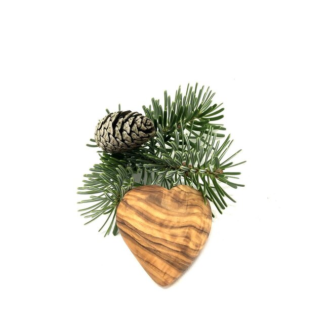 Kerstboomhanger 3D hart gemaakt van olijfhout