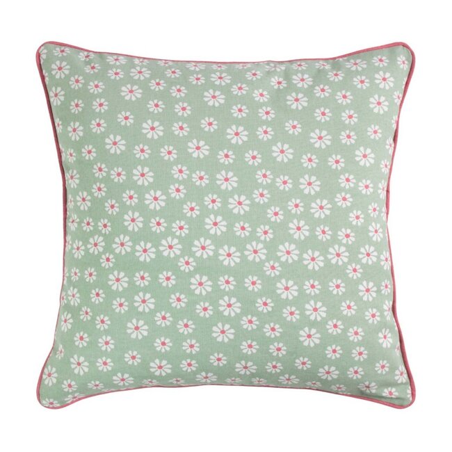Linen & More Daisy Flowers Kussen groen 50x50cm